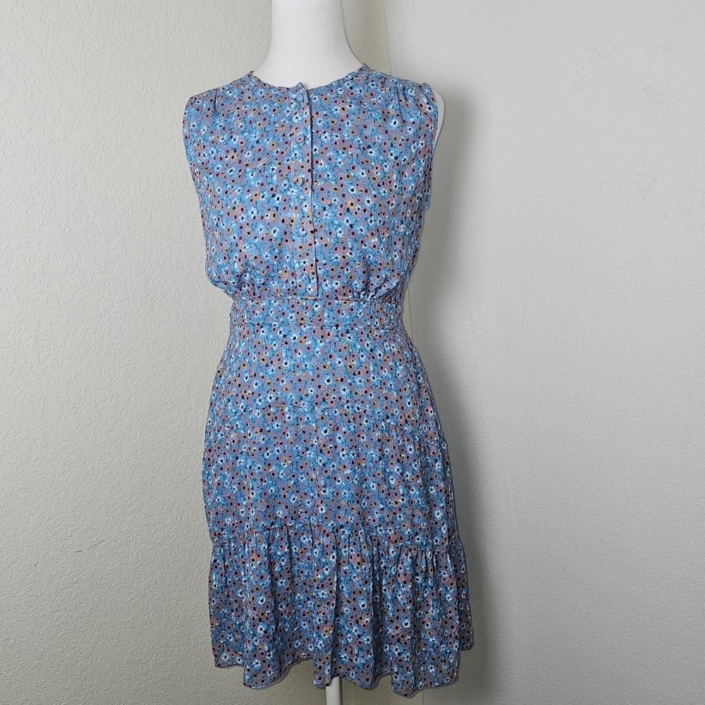 Vtg Inspired Sheer Floral Dress by Shoshanna Blue Sleeveless Lined Midi Sz 2